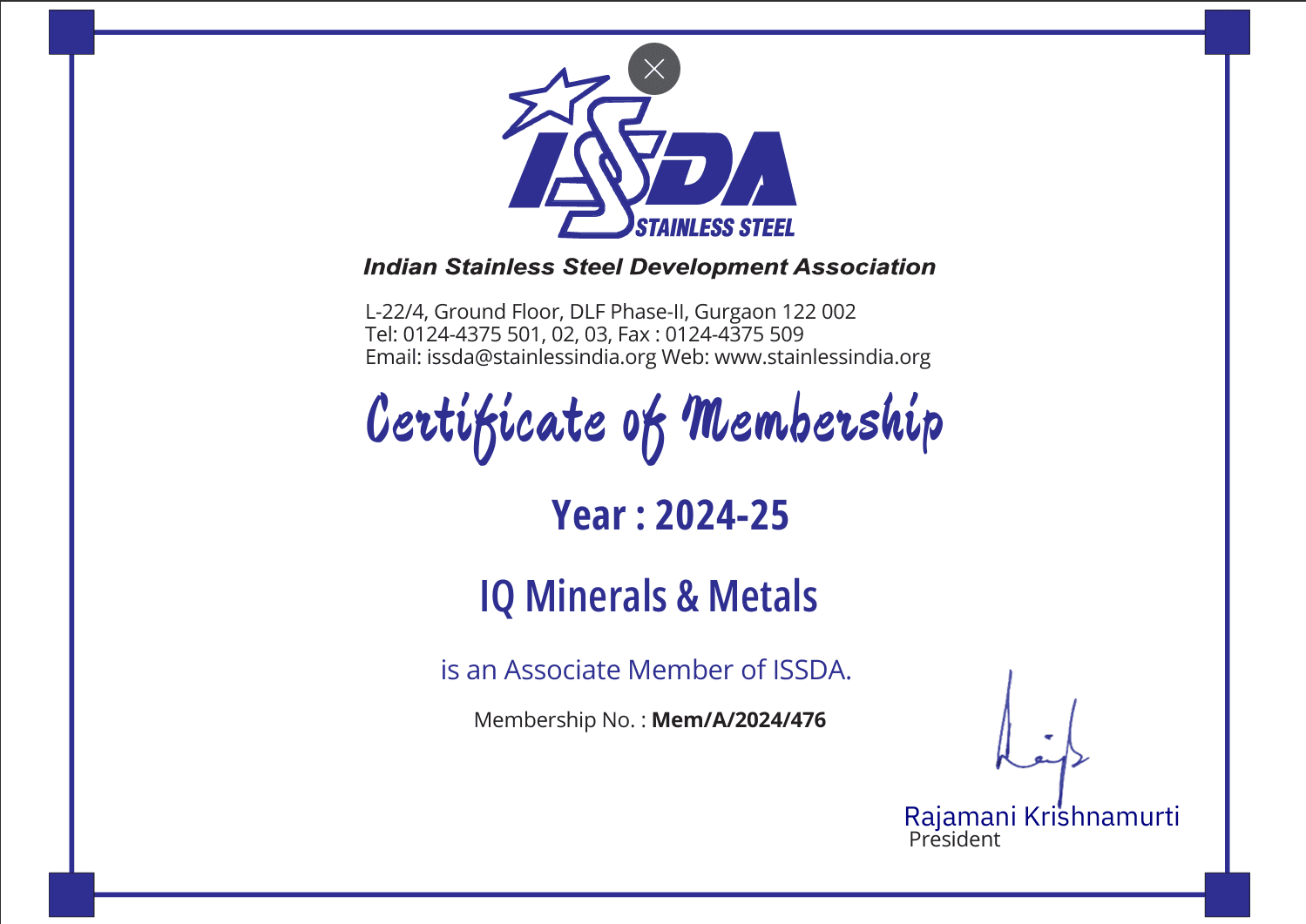 ISSDA Mebership Certificate